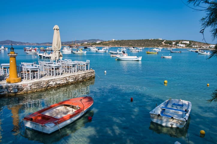 Aliki village beach on Paros island, located near Paros Airport