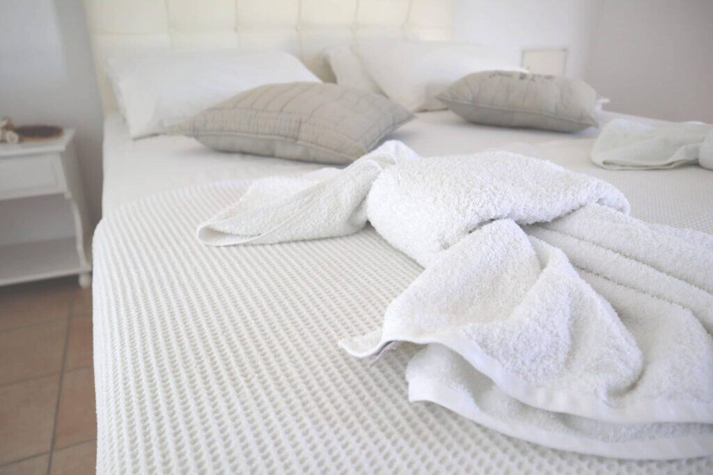 Romantic double bed in Honeymoon Suite Ambelas Paros