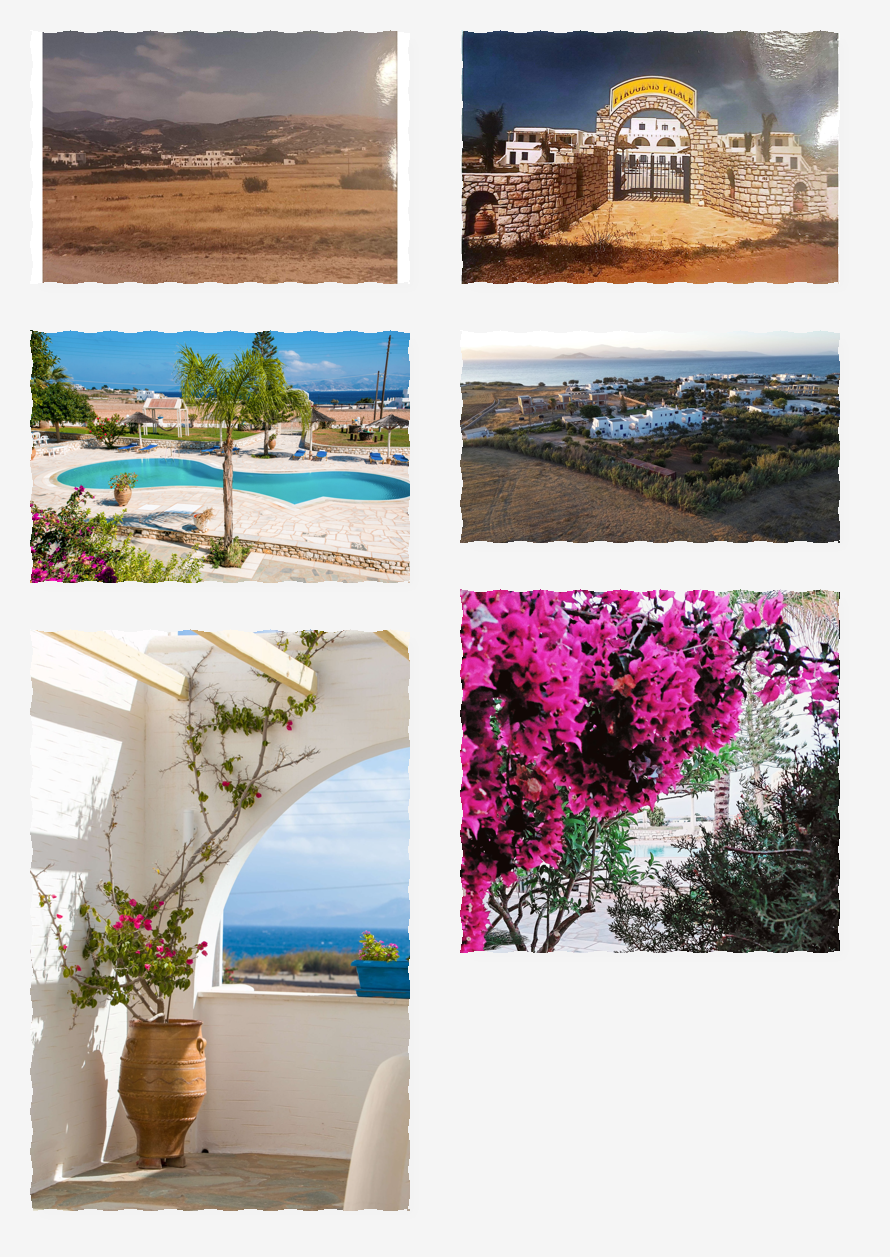 "Fyrogenis Palace hotel photo gallery collage in Ambelas Paros Greece"