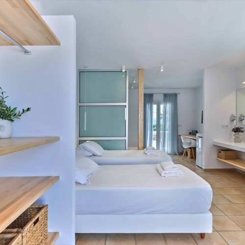 White & Blue room bedroom with Cycladic minimalist style in Paros